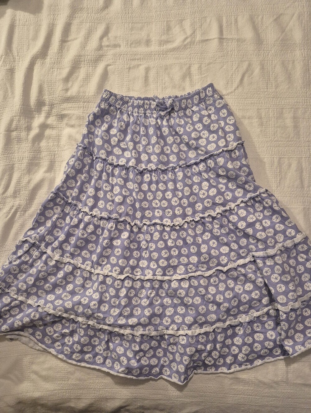 Garnet Hill girls size 10 5 tiered skirt sand dollar print purple white VGUC
